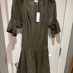 Michael Stars Olive Textured V-Neck Midi Dress